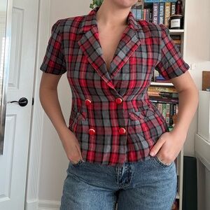 Vintage Red and Gray Plaid Women's Top